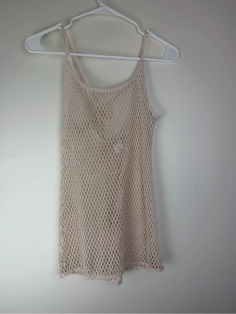 Wild Fable Open Crochet Knit Boho Swim Cover Tassel Tie Cream XS - Picture 2 of 5